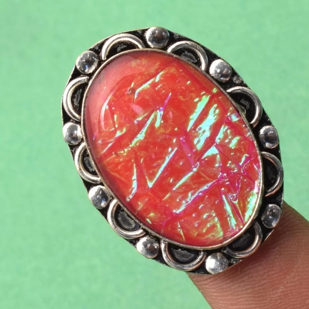 Gorgeous Large Dichroic Glass Ring - Size 6.75